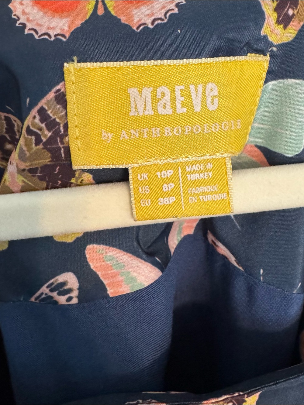 Maeve Butterfly Mod Mini Dress Navy Print Ruffle-Hem Dress pockets 6p petite - Picture 11 of 11